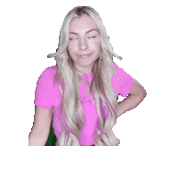 a woman in a pink shirt with the word hadeuuh written below her