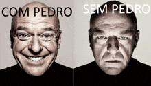 two pictures of a man with the words com pedro and sem pedro on the bottom