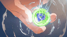 a person is holding a green object in their hands