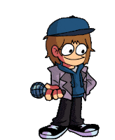 a cartoon character with a microphone in his hand
