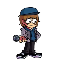 a cartoon character with a microphone in his hand