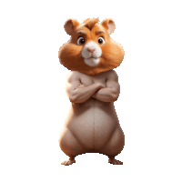 a cartoon hamster is standing with his arms crossed and a white background