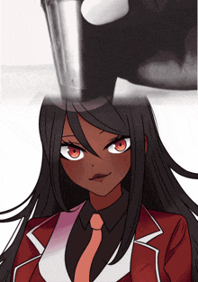 a drawing of a girl with long black hair