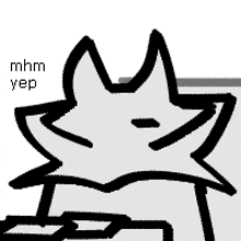 a black and white drawing of a fox with a speech bubble that says mhm yep .