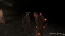 three men are standing in a dark room with the words minimax on the bottom