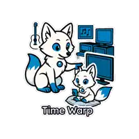 a sticker that says time warp with a fox and a cat