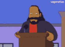 a man with a beard stands at a podium and says ' oiga de que se trata todo esto '