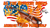 a violin with flames behind it and the words as the country burns america 's hero plays golf