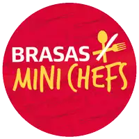 a red circle with the words brasas mini chefs in yellow