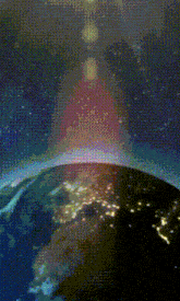 a pixelated image of a globe with a yellow light coming out of it