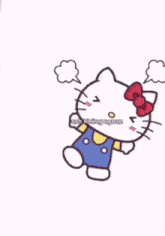 a hello kitty sleeping on a cloud with a teddy bear next to her