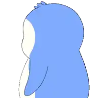 a blue and white penguin with an orange beak is standing on a white background