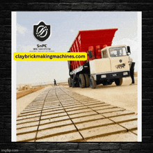 an advertisement for claybrickmakingmachines.com shows a truck on a dirt road