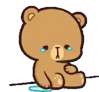 a cartoon teddy bear is crying while sitting on a stick .