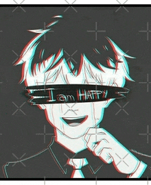 a boy with a bandage on his eyes that says `` i am happy ''