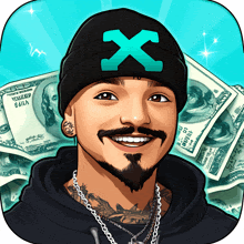 a man wearing a beanie with an x on it is smiling