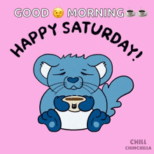 a happy saturday greeting card with a cartoon cat