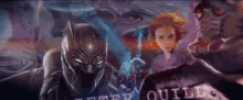a black panther is surrounded by a group of superhero characters including an ant man and a woman .