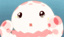 a pink and white cartoon character with a surprised look on his face