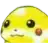 a close up of a yellow and white animal with a red nose .