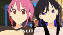 a couple of anime girls with the word yumisa on the bottom right
