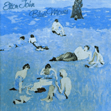 elton john 's album cover for blue moves features a group of people laying on the beach