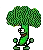 a pixel art illustration of a broccoli with arms and legs and a face .