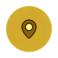 a brown circle with a yellow border and a map pin in the middle .