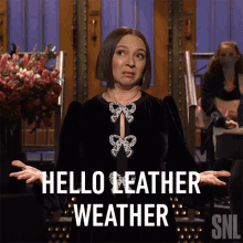 Hello Leather Weather Saturday Night Live GIF - Hello Leather Weather Saturday Night Live Welcome Spring GIFs