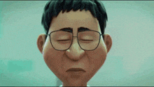 a cartoon of a man wearing glasses with his eyes closed .
