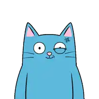 a blue cartoon cat with an angry look on his face