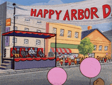 a cartoon drawing of a happy arbor day celebration