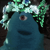 a cartoon character with a flower crown on his head