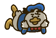 a cartoon duck with a blue hat is laying on its back on a white background .