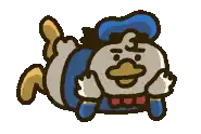 a cartoon duck with a blue hat is laying on its back on a white background .