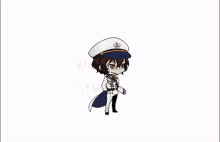 a cartoon drawing of a man in a sailor 's uniform steering a ship