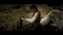 a man on a horse says shut up arthur in a video game