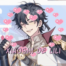a pixel art of a man with the name xiaoshi de lili written below him