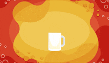 a bottle of beer sits next to a mug of beer on a yellow background that says international beer