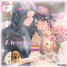 a picture of a couple with the words " i love you " written on it