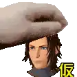 a hand is holding a man 's head in a pixel art .