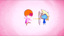 a cartoon drawing of an orange ball with a heart and an arrow pointing at it
