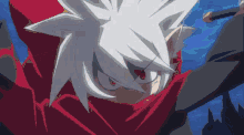 a pixel art of a person with white hair and a red cape