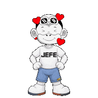 a cartoon character is wearing a jefe shirt and shorts