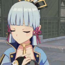 a girl with a bow in her hair is looking down
