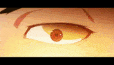 a close up of a person 's eye with a yellow colored pupil