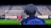 a soccer player with the name isagi on his jersey