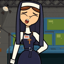 a cartoon nun has a name tag that says 9999