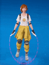 a girl with the number 6 on her shirt is holding a jump rope