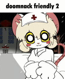 a cartoon of a nurse with the words doomnack friendly 2 on the bottom